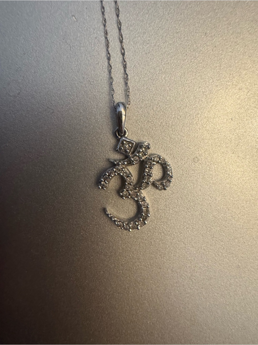 Sterling Silver Om Pendant Necklace with Clear Stones - Silver